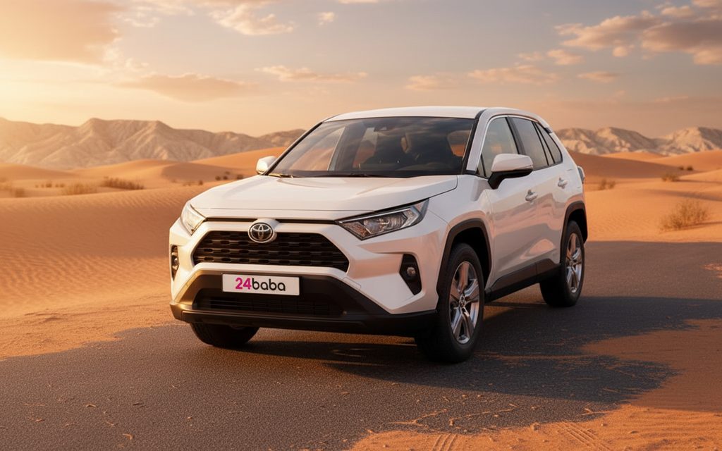 Toyota Rav4 2023 White rear view showing taillights – rental in Dubai