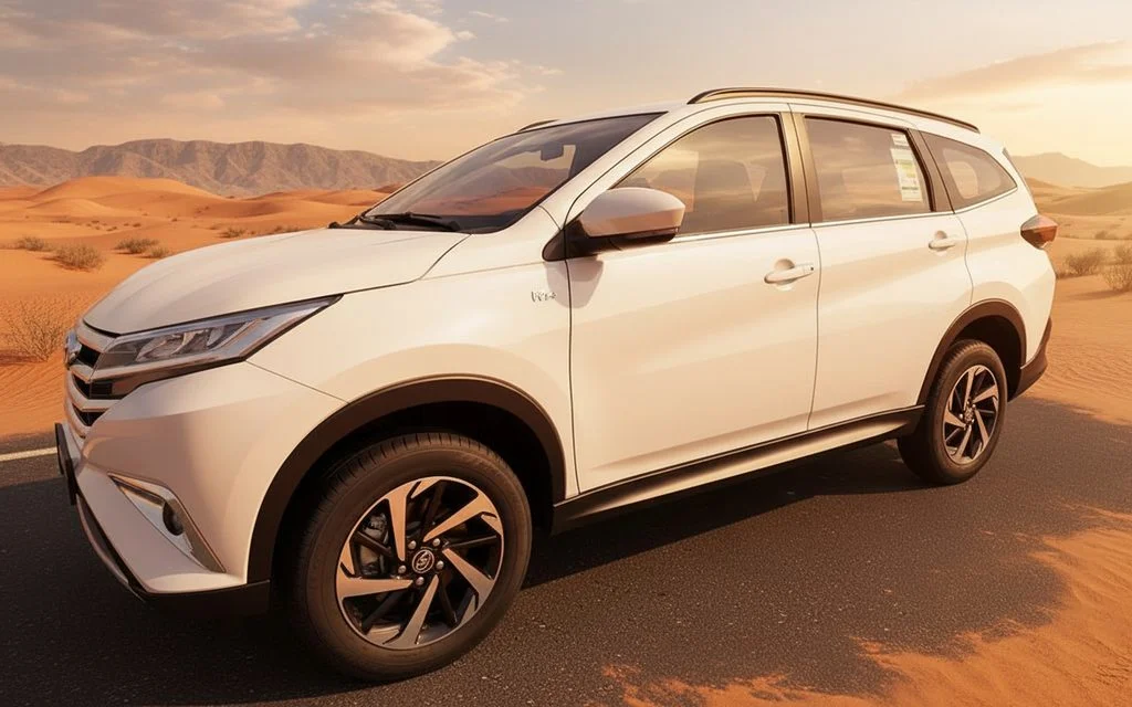 Toyota Rush 2023 White front view with headlights – rental in Dubai