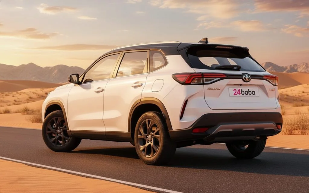 Toyota UrbanCruiser 2025 White rear view showing taillights – rental in Dubai