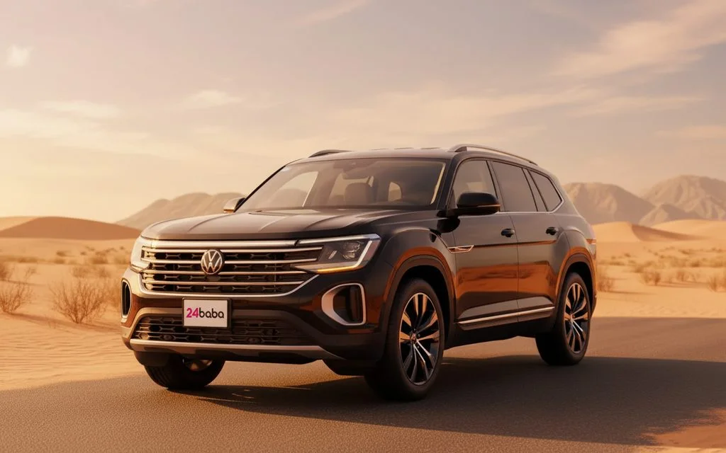 Volkswagen Teramont 2024 Black front view with headlights – rental in Dubai