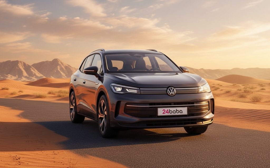Volkswagen Tiguan 2025 Grey front view with headlights – rental in Dubai