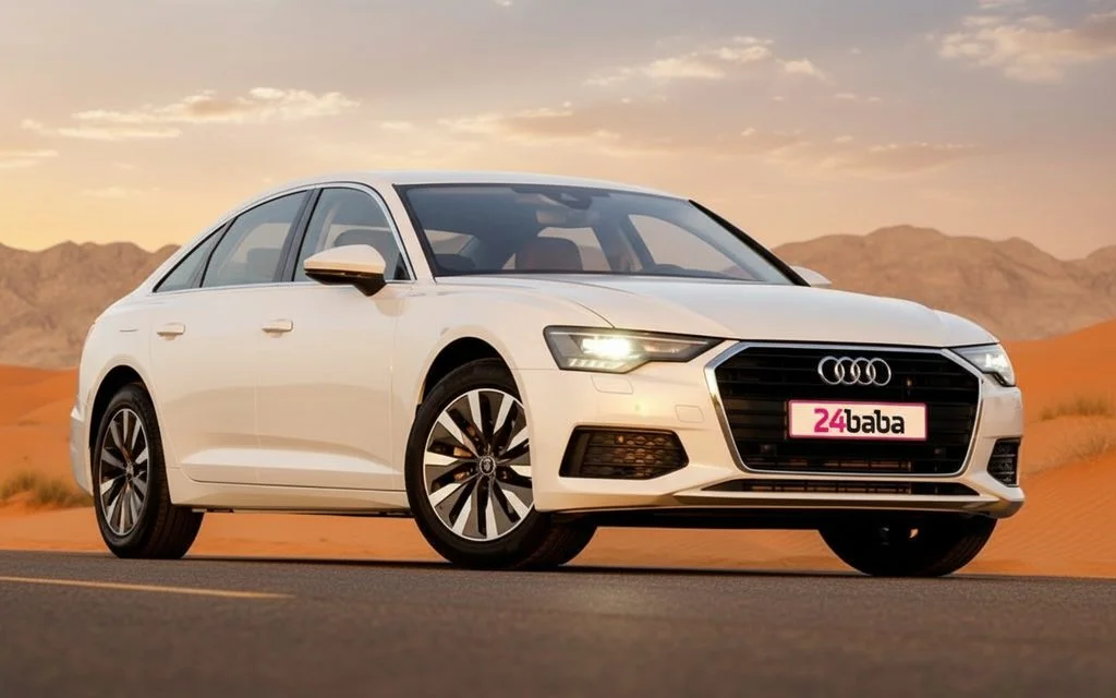 Audi A6 2024 White front view with headlights