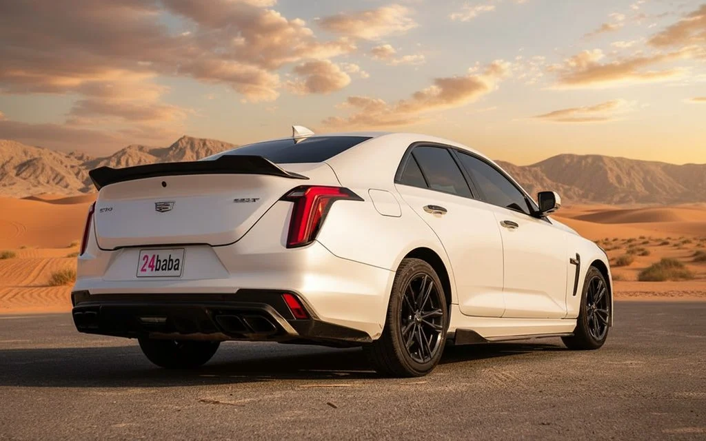 Cadillac Ct4 2020 White rear view showing taillights – rental in Dubai