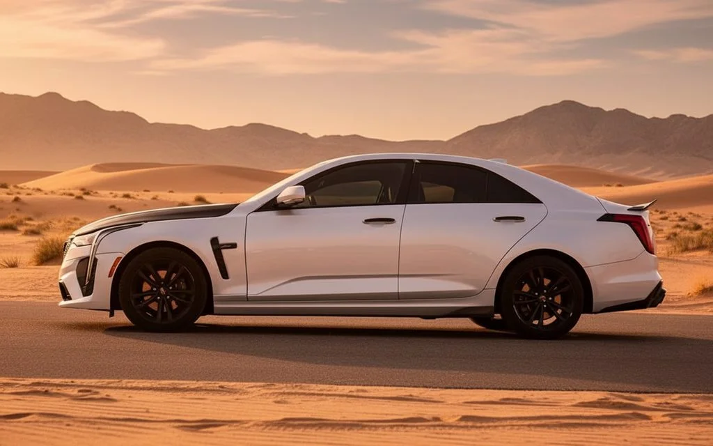 Cadillac Ct4 2020 White side profile – rental in Dubai