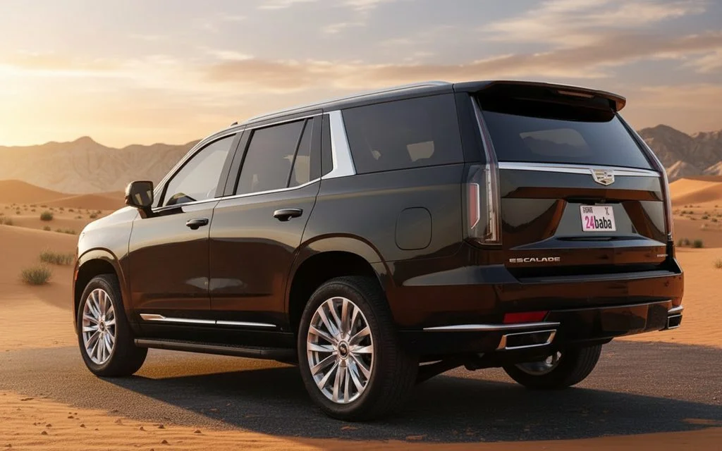 Cadillac Escalade 2021 Black rear view showing taillights – rental in Dubai