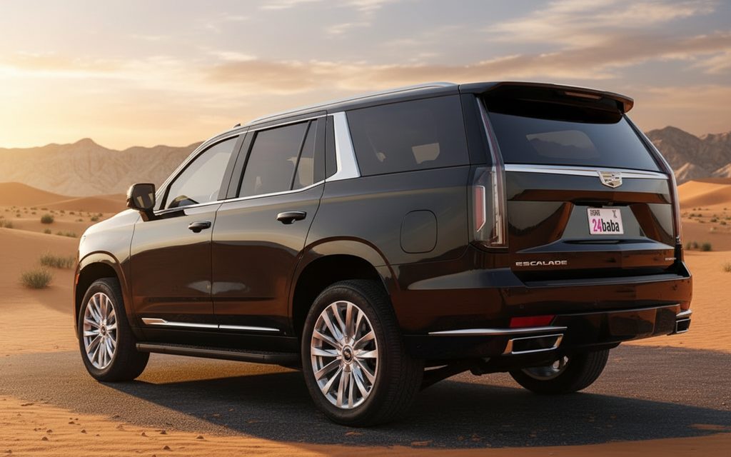 Cadillac Escalade 2021 Black rear view showing taillights – rental in Dubai