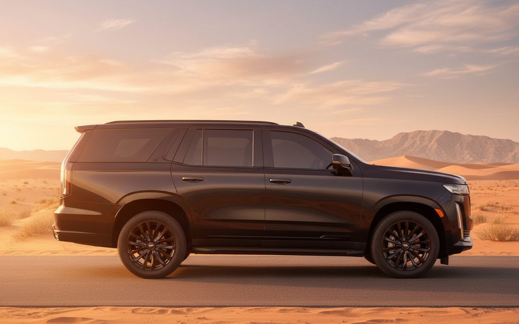 Cadillac Escalade 2022 Black side profile – rental in Dubai