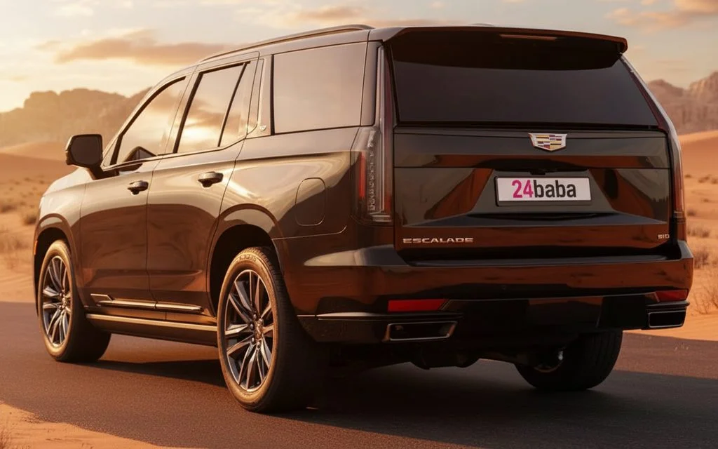 Cadillac Escalade 2023 Black rear view showing taillights – rental in Dubai