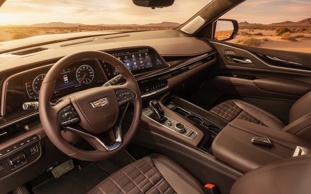 Cadillac Escalade 2023 interior view showing trim – rental in Dubai