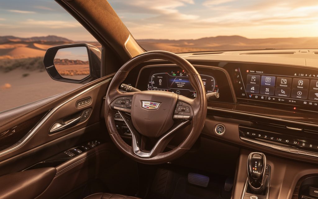 Cadillac Escalade 2023 interior view showing trim – rental in Dubai