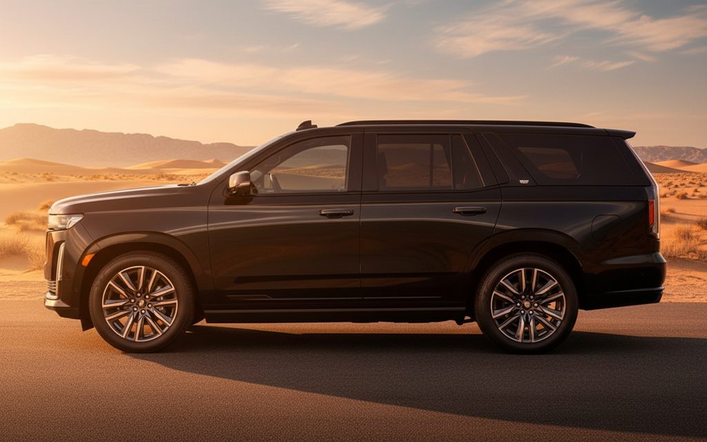 Cadillac Escalade 2023 Black side profile – rental in Dubai