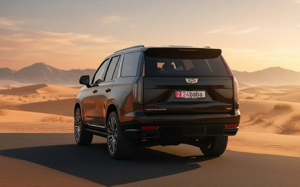 Cadillac Escalade 2023 Black rear view showing taillights – rental in Dubai