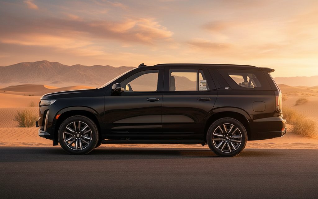 Cadillac Escalade 2023 Black side profile – rental in Dubai