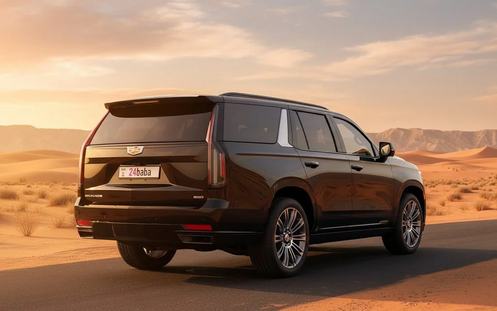 Cadillac Escalade 2024 Black rear view showing taillights – rental in Dubai