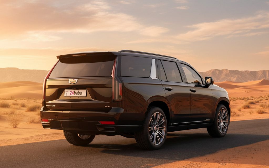 Cadillac Escalade 2024 Black rear view showing taillights – rental in Dubai