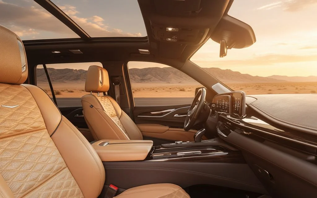 Cadillac Escalade 2024 interior view showing trim – rental in Dubai