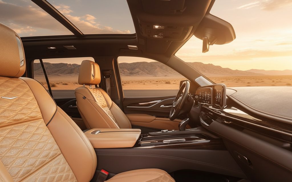 Cadillac Escalade 2024 interior view showing trim – rental in Dubai