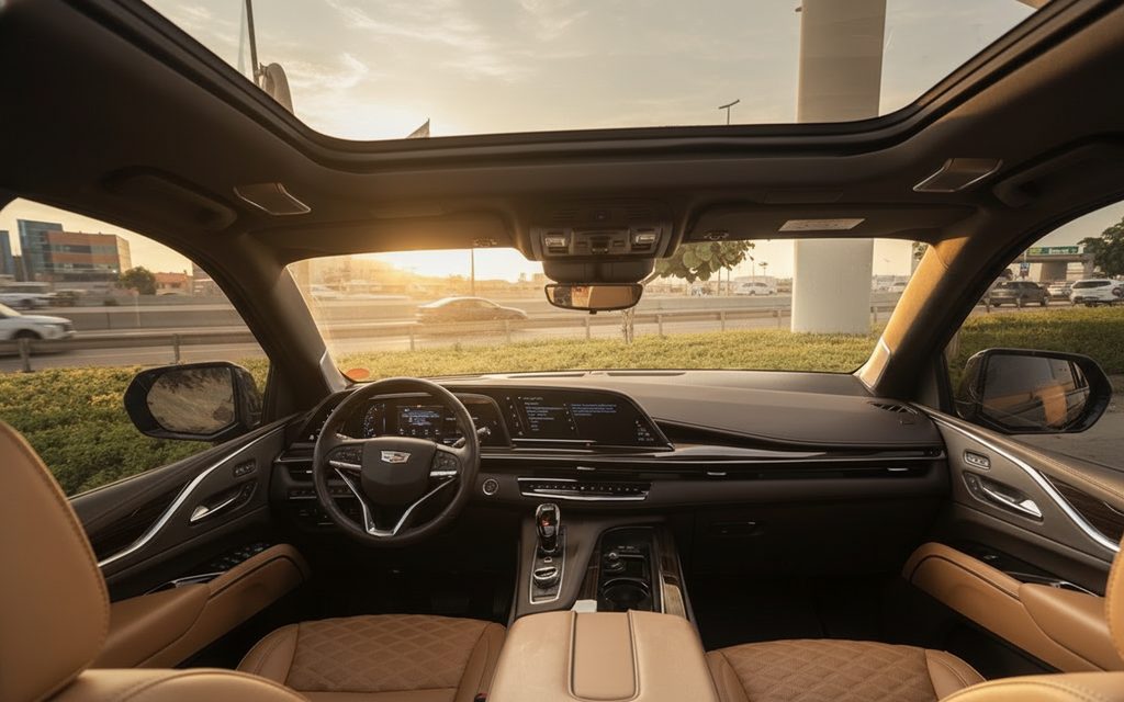 Cadillac Escalade 2024 interior view showing trim – rental in Dubai