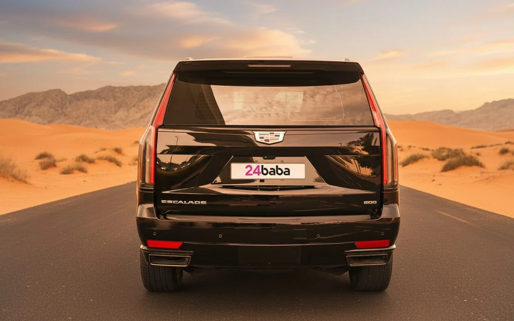 Cadillac Escalade 2024 Black rear view showing taillights – rental in Dubai