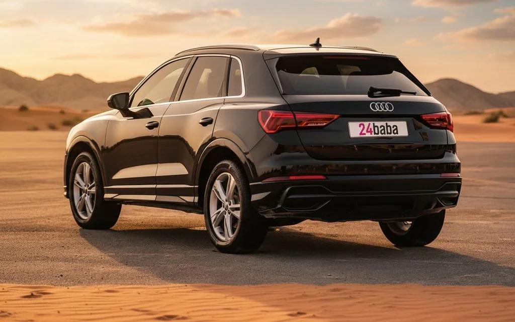 Audi Q3 2023 Black rear view showing taillights – rental in Dubai
