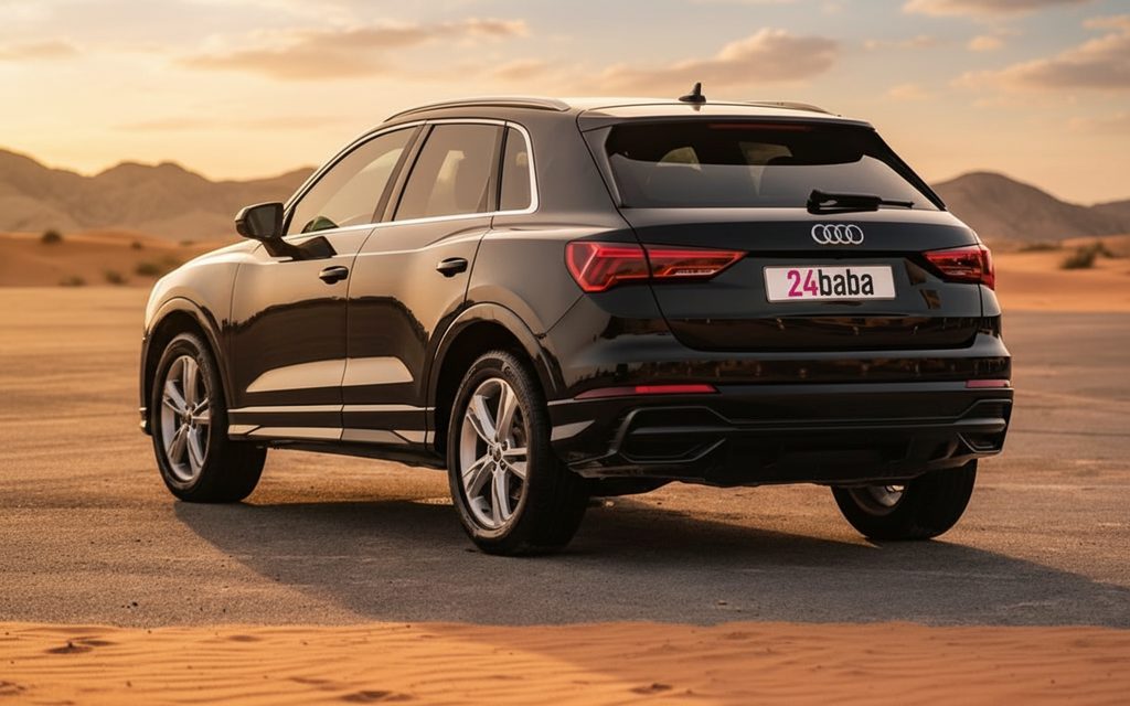 Audi Q3 2023 Black rear view showing taillights – rental in Dubai