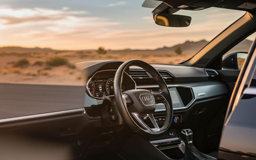 Audi Q3 2023 interior view showing trim – rental in Dubai