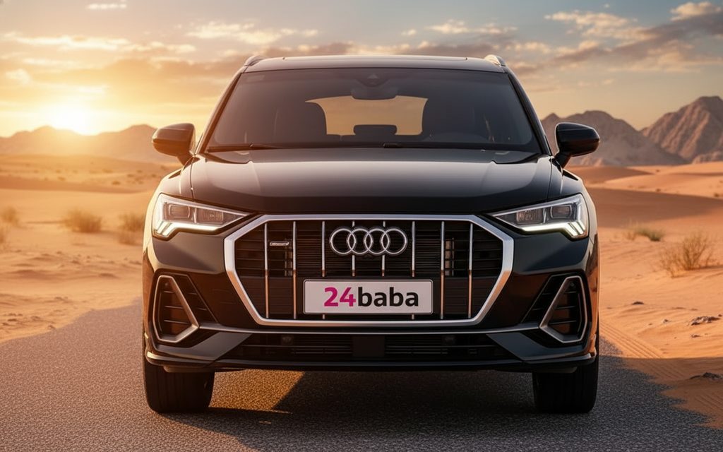Audi Q3 2023 Black front view with headlights – rental in Dubai