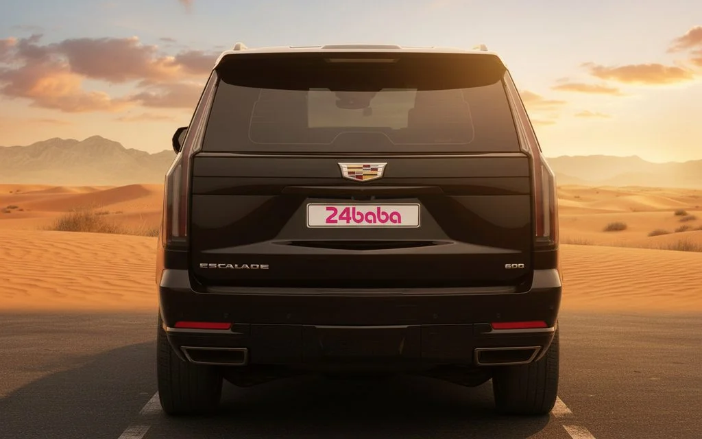 Cadillac Escalade 2025 Black rear view showing taillights – rental in Dubai