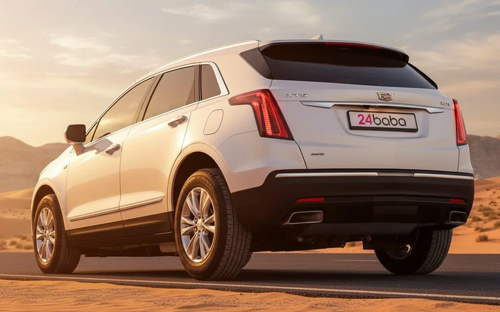Cadillac Xt5 2022 White rear view showing taillights – rental in Dubai