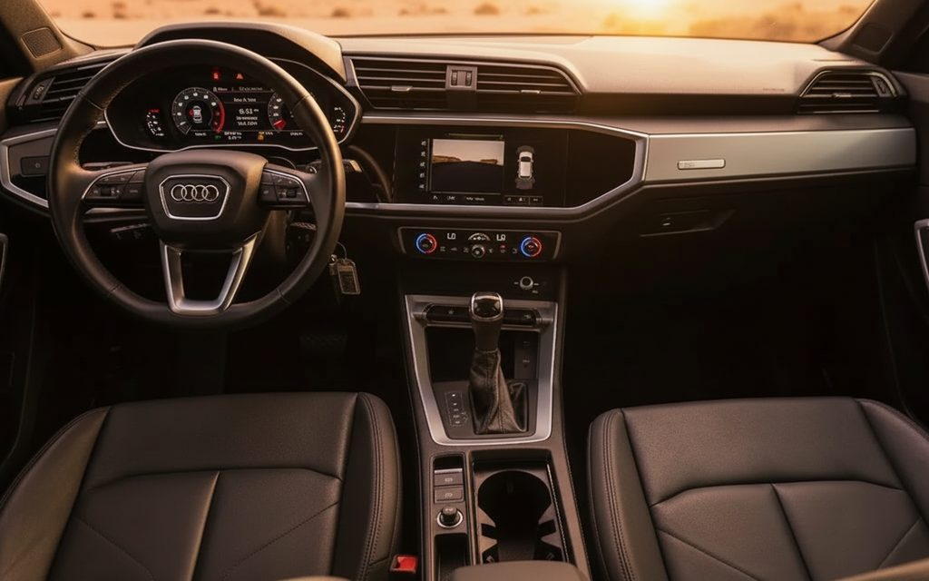 Audi Q3 2022 interior view showing trim – rental in Dubai