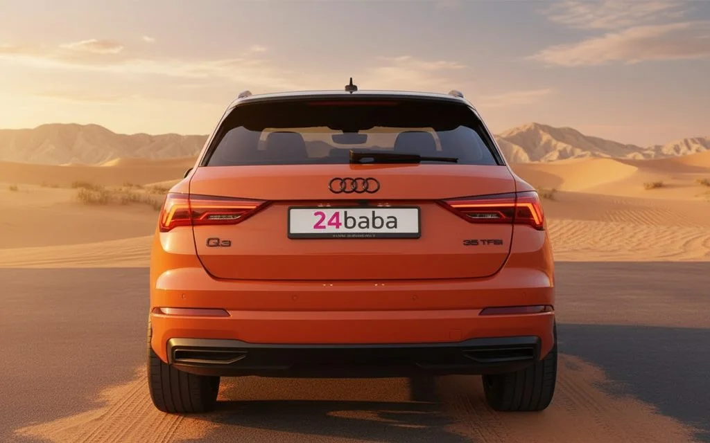 Audi Q3 2022 Orange rear view showing taillights – rental in Dubai