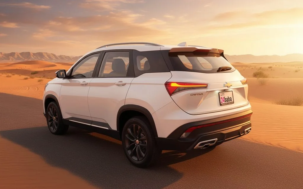 Chevrolet Captiva 2024 White rear view showing taillights – rental in Dubai