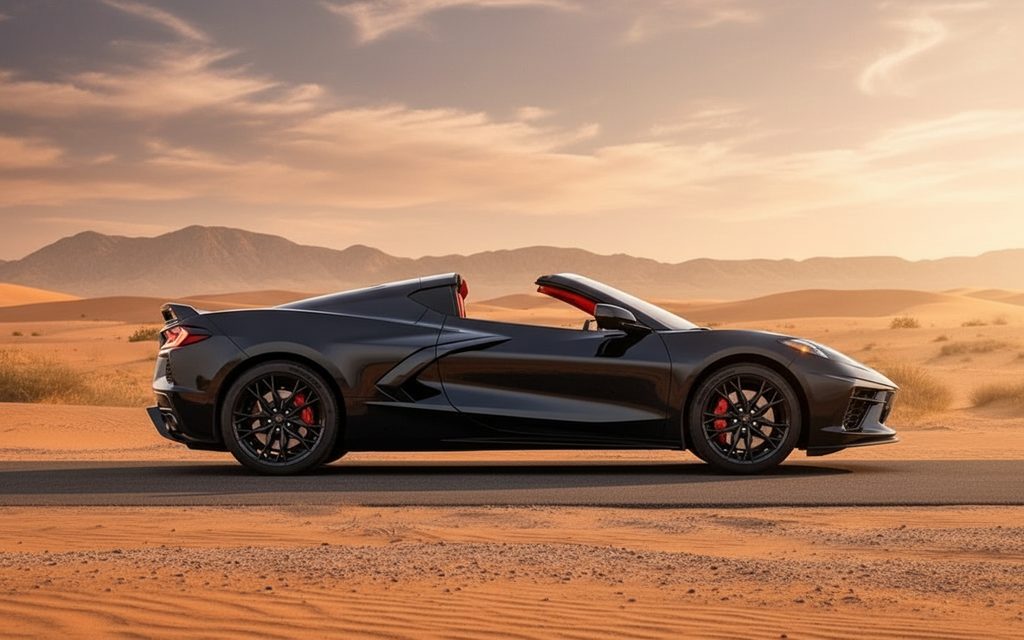 Chevrolet Corvette 2023 Black rear view showing taillights – rental in Dubai