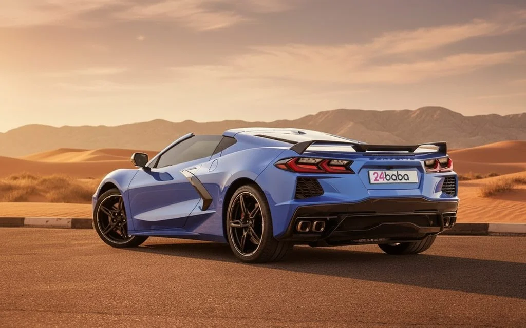 Chevrolet Corvette 2020 Blue rear view showing taillights – rental in Dubai