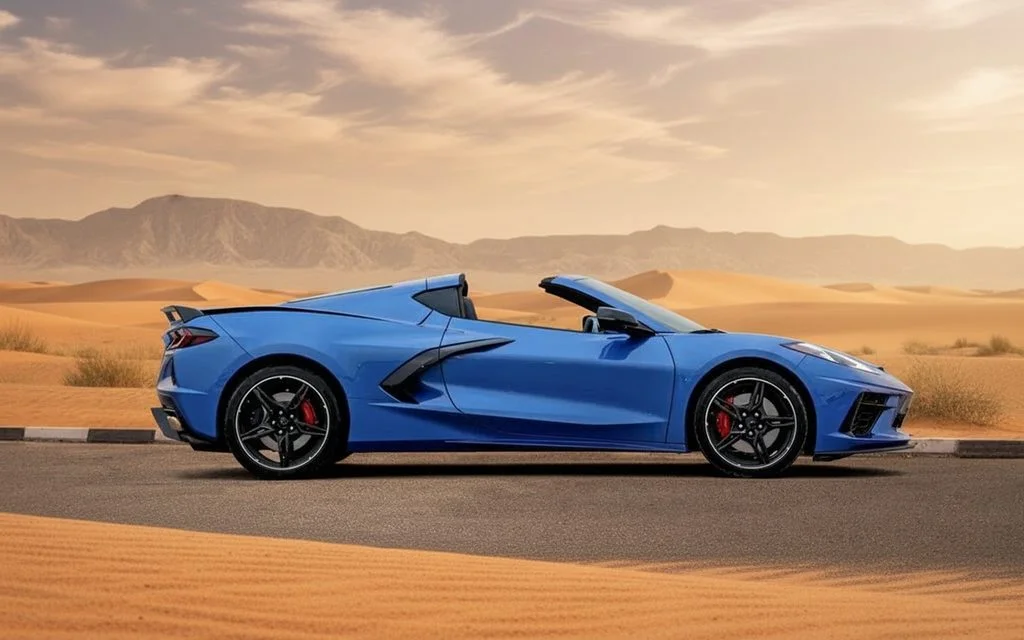 Chevrolet Corvette 2020 Blue side profile – rental in Dubai