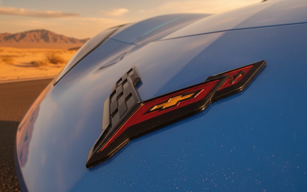 Chevrolet Corvette 2022 Blue front view with headlights – rental in Dubai