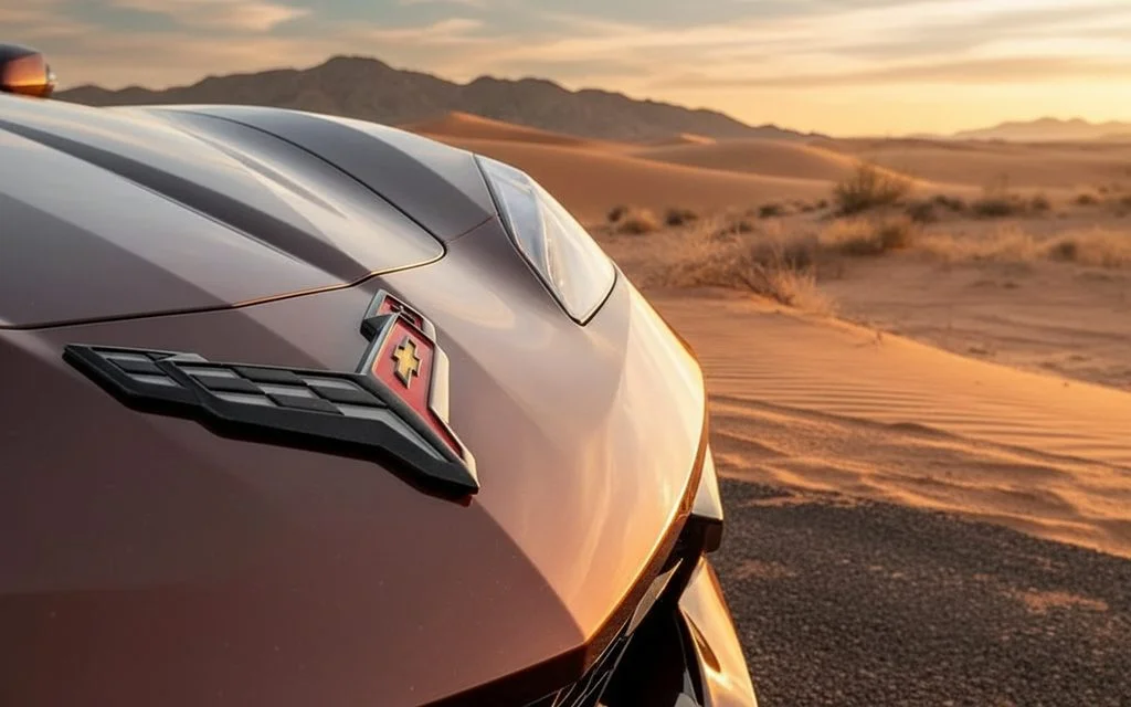 Chevrolet Corvette 2022 Brown front view with headlights – rental in Dubai