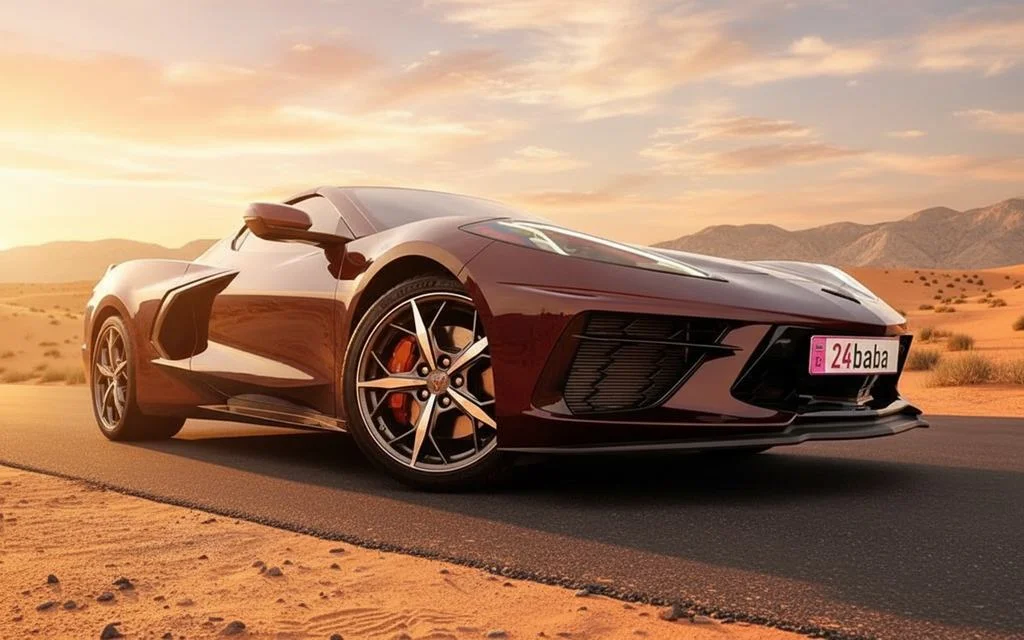 Chevrolet Corvette 2022 Brown front view with headlights – rental in Dubai