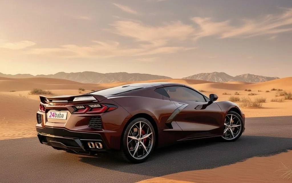 Chevrolet Corvette 2022 Brown rear view showing taillights – rental in Dubai