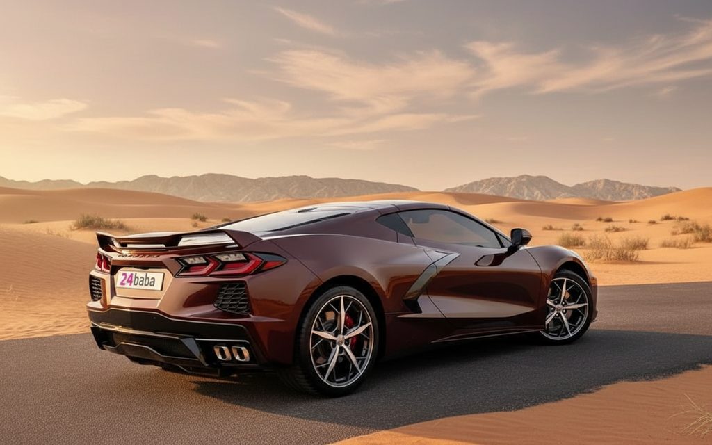 Chevrolet Corvette 2022 Brown rear view showing taillights – rental in Dubai