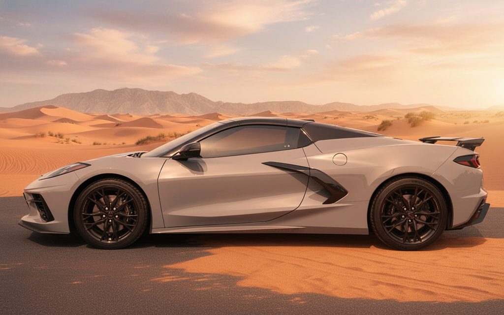 Chevrolet Corvette 2025 Grey side profile – rental in Dubai