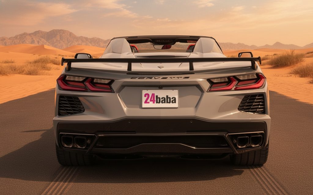 Chevrolet Corvette 2025 Grey rear view showing taillights – rental in Dubai