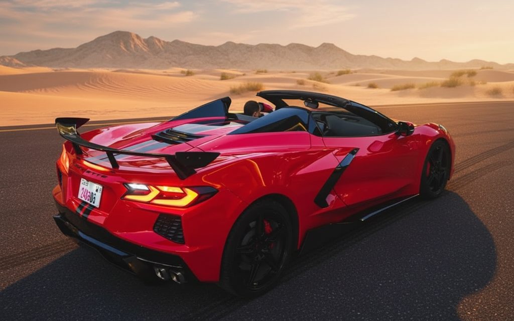 Chevrolet Corvette 2020 Red rear view showing taillights – rental in Dubai