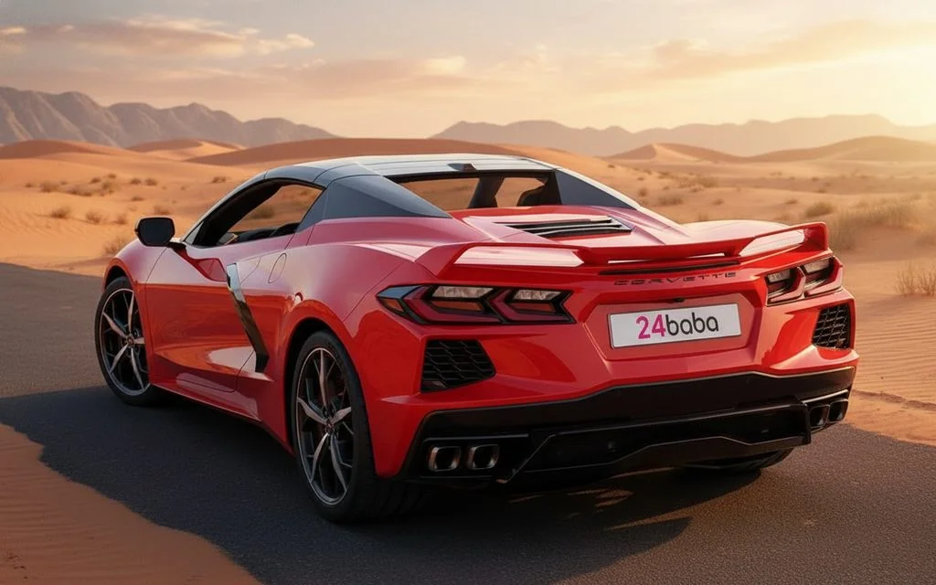 Chevrolet Corvette 2021 Red rear view showing taillights – rental in Dubai