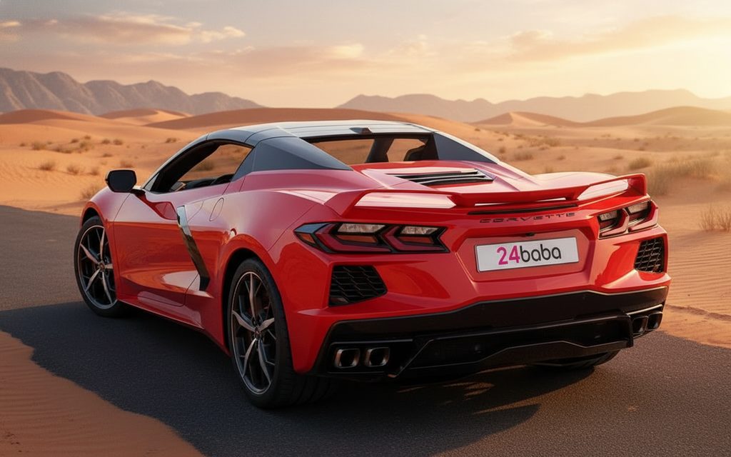 Chevrolet Corvette 2021 Red rear view showing taillights – rental in Dubai