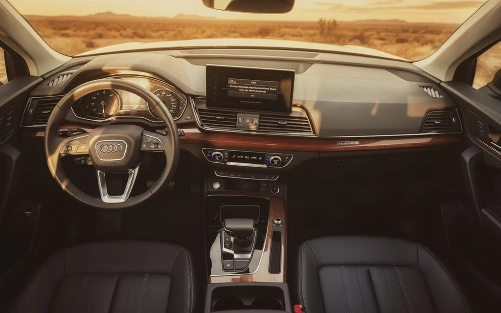Audi Q5 2023 interior view showing trim – rental in Dubai