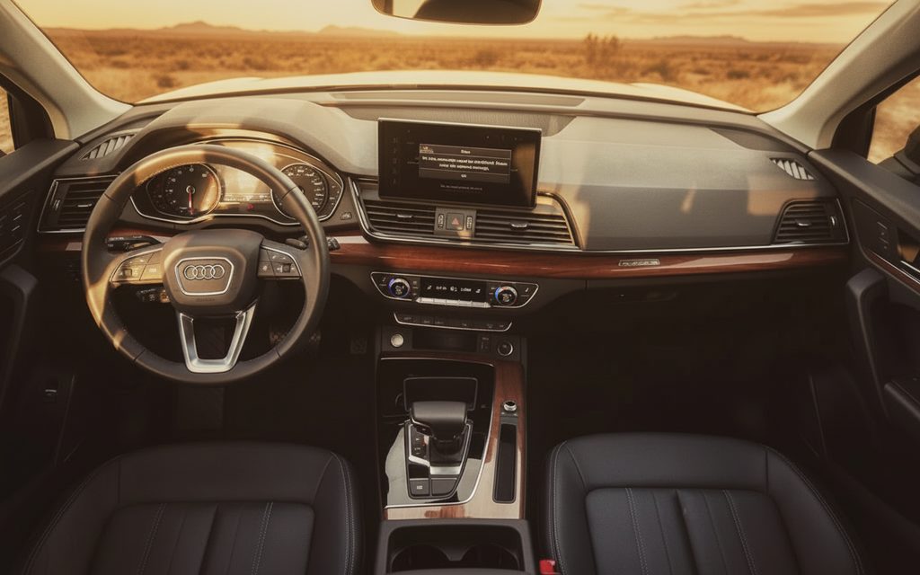 Audi Q5 2023 interior view showing trim – rental in Dubai