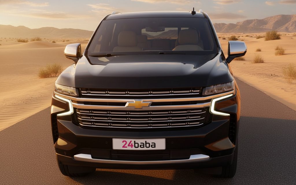 Chevrolet Tahoe 2022 Black front view with headlights – rental in Dubai