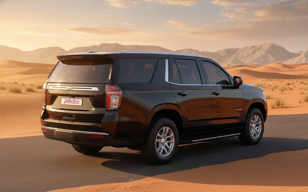 Chevrolet Tahoe 2023 Black rear view showing taillights – rental in Dubai