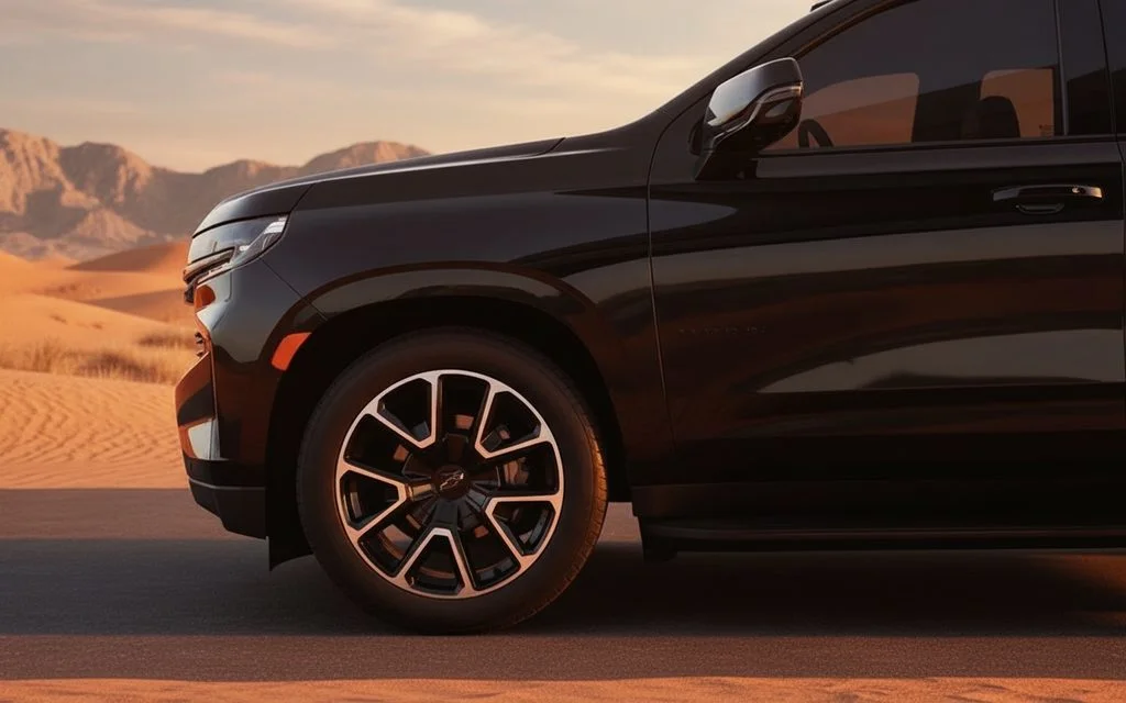 Chevrolet Tahoe 2023 alloy wheel close up – rental in Dubai